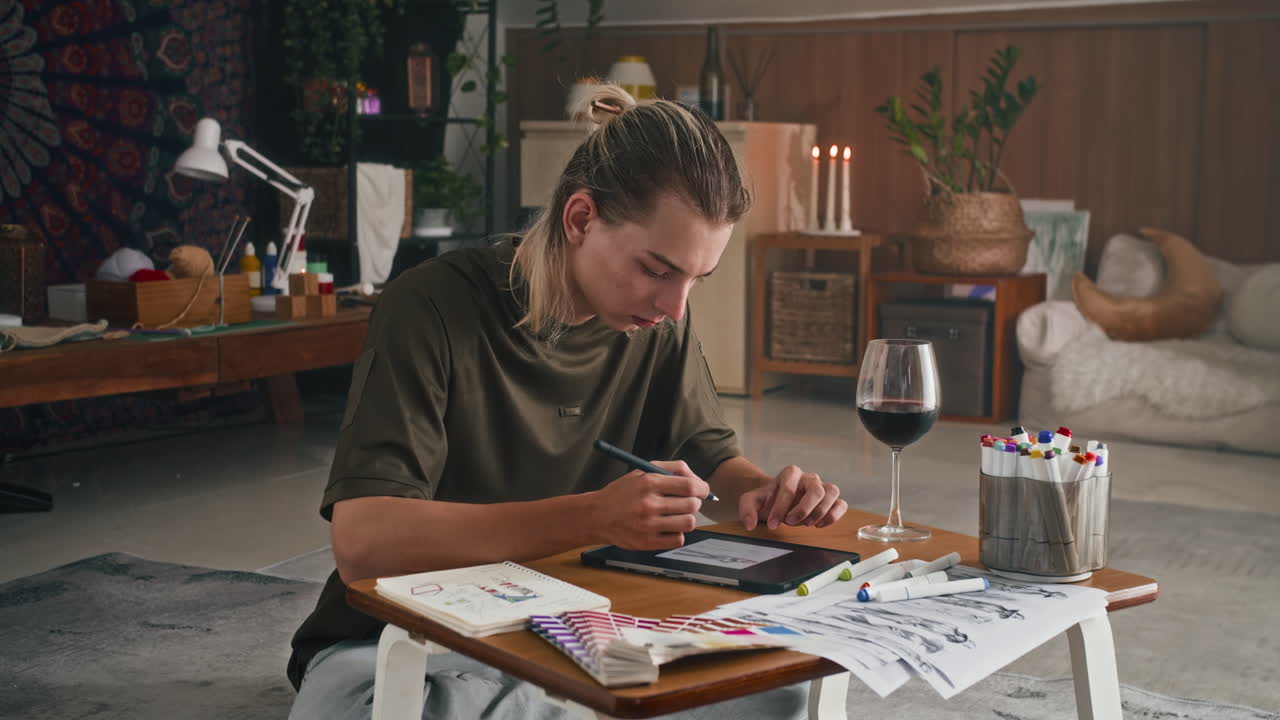 Fashion Designer Drawing on Graphic Tablet at Studio