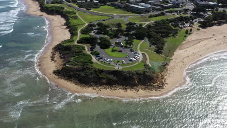 AERIAL-Over-Point-Danger,-Torquay-Beach,-Australia