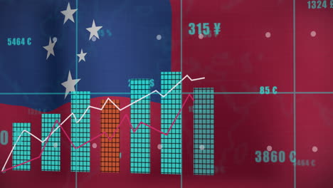 animation of statistical data processing against waving samoa flag background