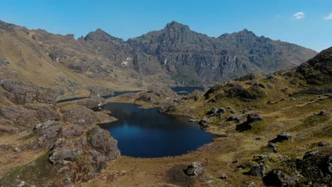 4k-aerial-drone-footage-over-the-5th-lagoon-of-Pichgacocha-from-Ambo,-Huanuco,-Peru-in-the-Andes-mountains