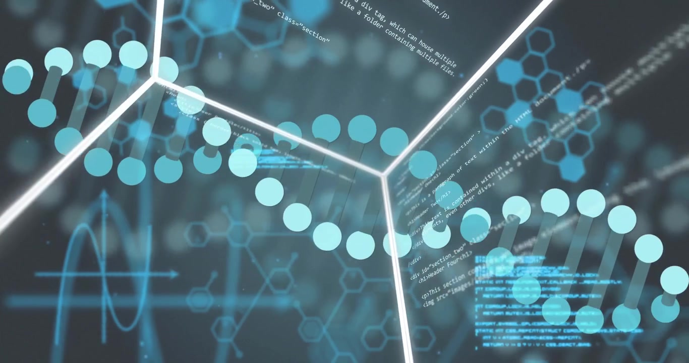 Animation of digital data processing over dna strand spinning