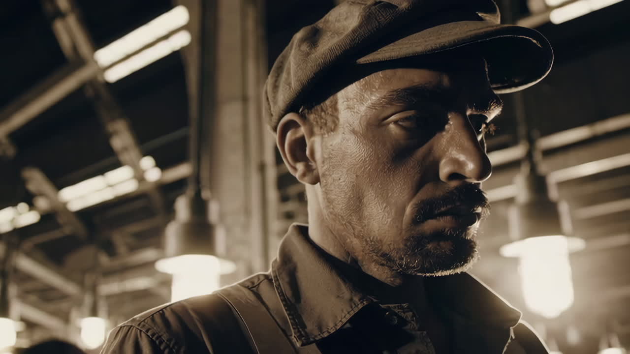 Factory Worker in a Retro Industrial Setting