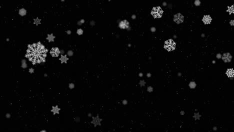 animation delicate fall of white snowflakes over black background use of multiple shapes creates