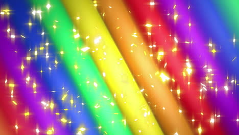 animación de confeti sobre rayas de arco iris y colores que se mueven en un bucle sin costuras