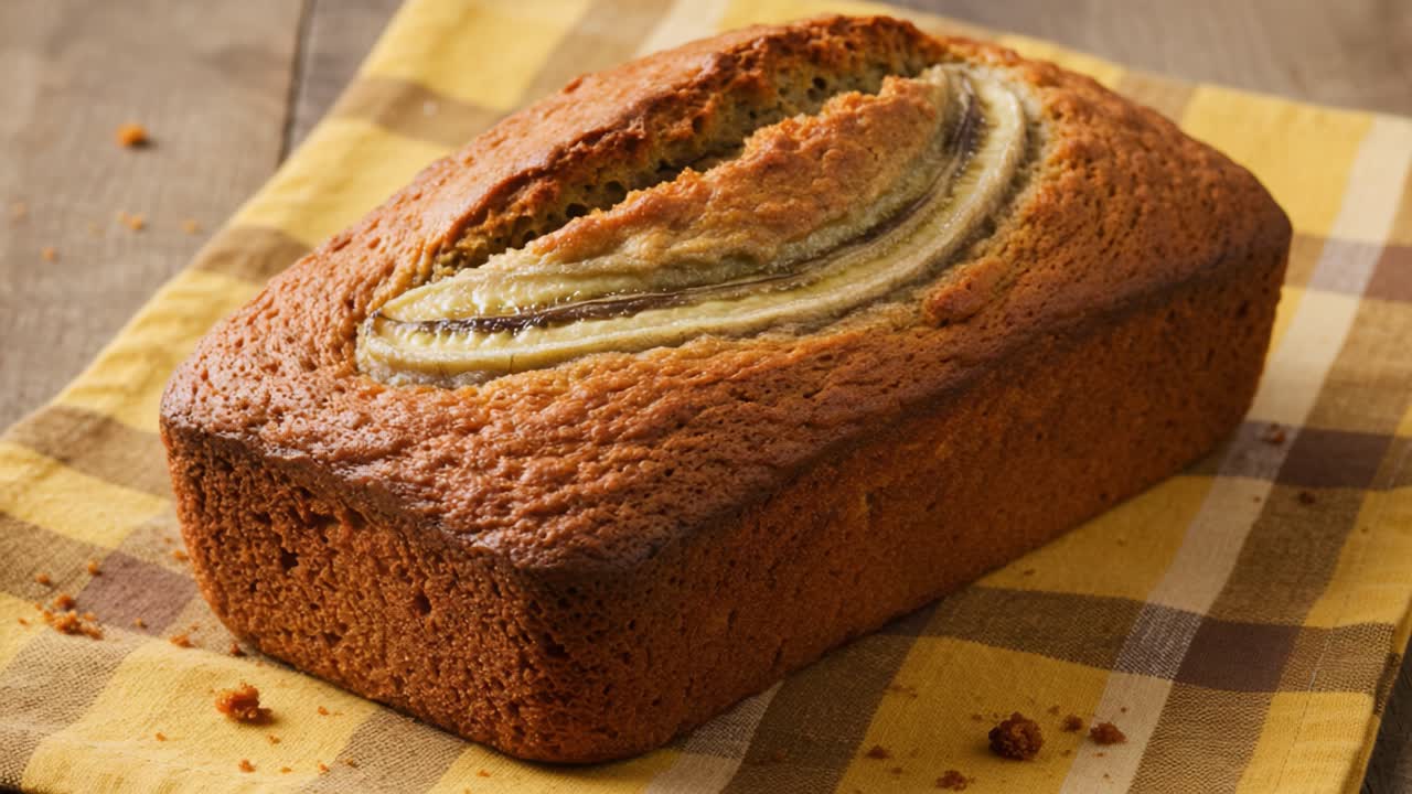 Deliciously Baked Banana Bread Fresh from the Oven with a Golden Brown Crust and a Perfectly Ripe Banana Garnish for an Irresistible Treat