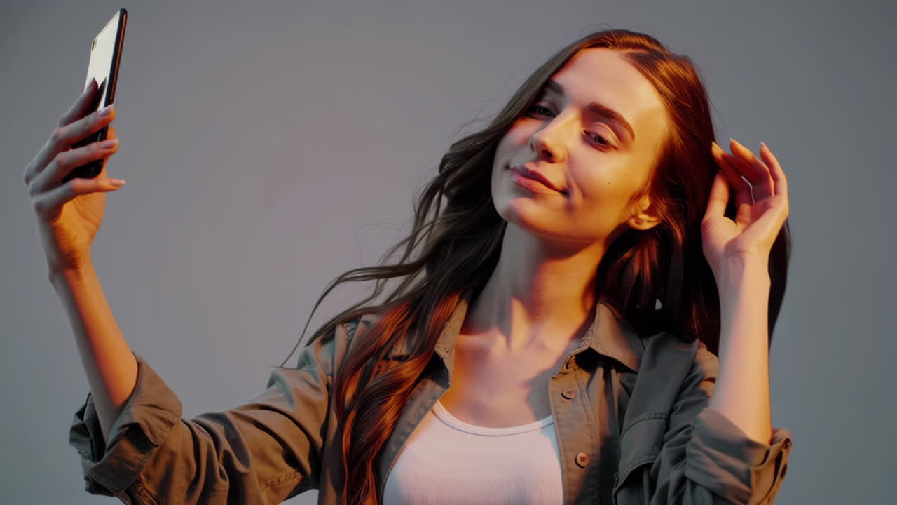 una mujer joven tomando una selfie.