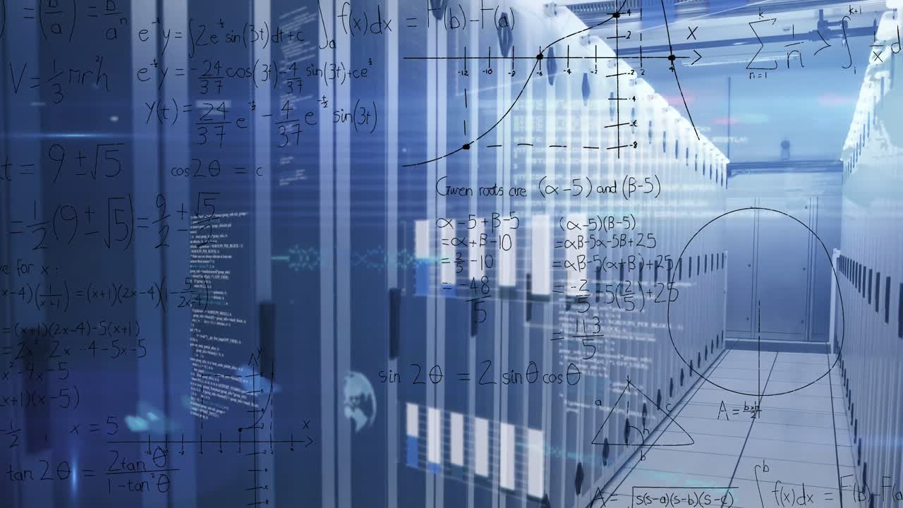 Animation of digital data processing over server room