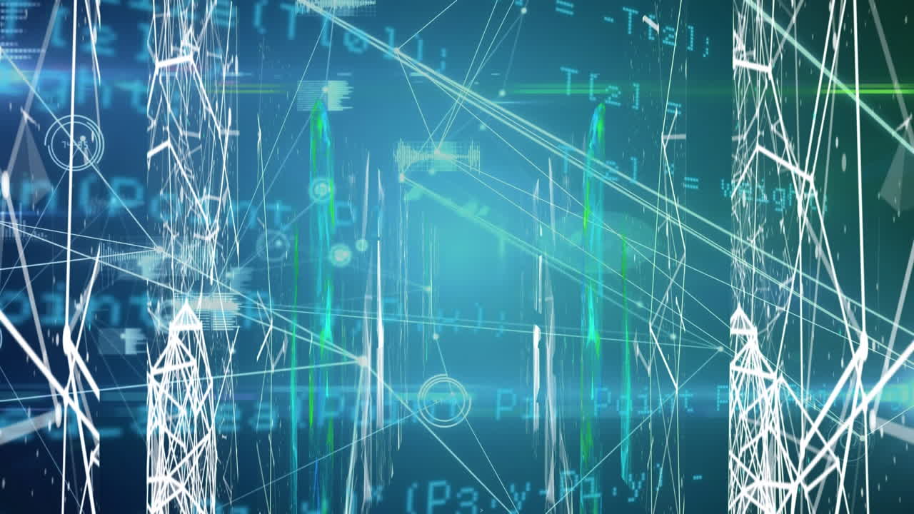 검은색 배경에 데이터 처리를 통해 연결 네트워크의 애니메이션