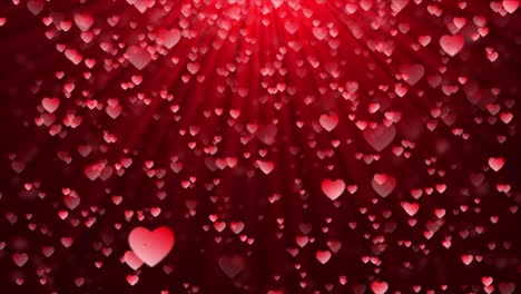 abstract magic red hearts flying, glow bokeh reflection light background loop animation