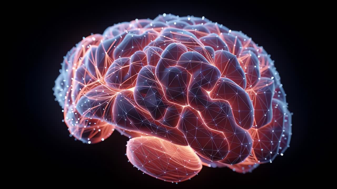 Exploring the Intricacies of Neural Networks: A Close-Up of a 3D Rendered Brain with Glowing Connections and Abstract Patterns Illustrating Cognitive Complexity and Data Processing
