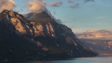 aerial view of a majestic mountain landscape line just above lake walensee in glarus nord, st