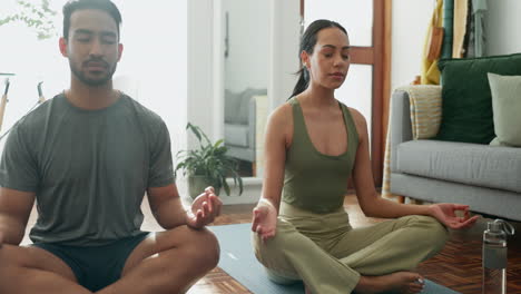 home, meditation and couple with workout