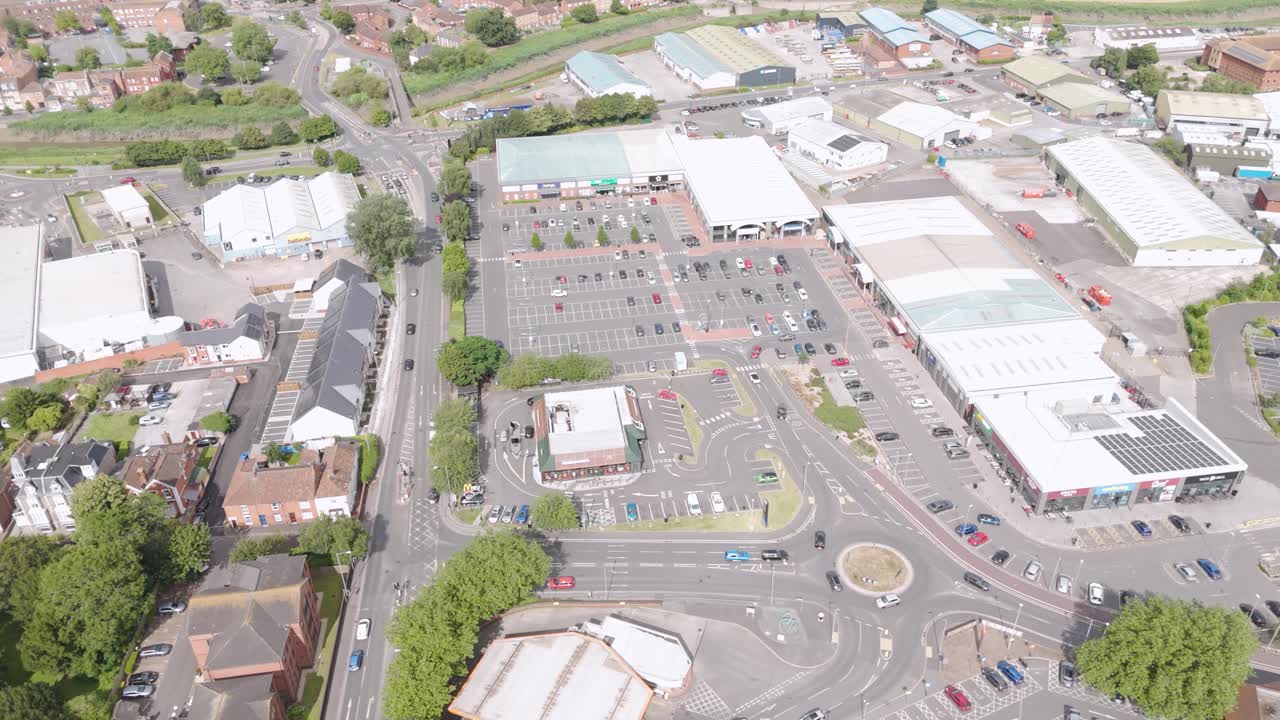 Aerial View of a Retail Park with McDonald's and Roundabout