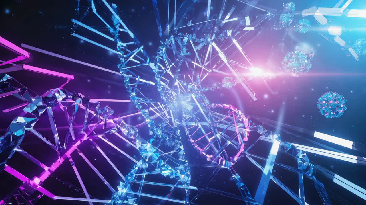 Abstract Glowing DNA Helix Structure in Futuristic Space