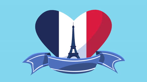 france flag in heart and ribbon frame