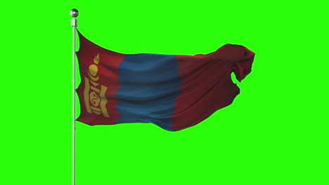 mongolia national flag waving on green screen. chroma key animation. mongolian politics illustration