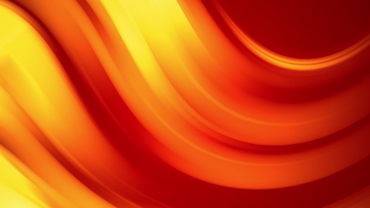 A red yellow gradient of a bright fire color changes slowly and cyclically. 4k smooth seamless looped abstract animation. 3d render of curved lines. 67
