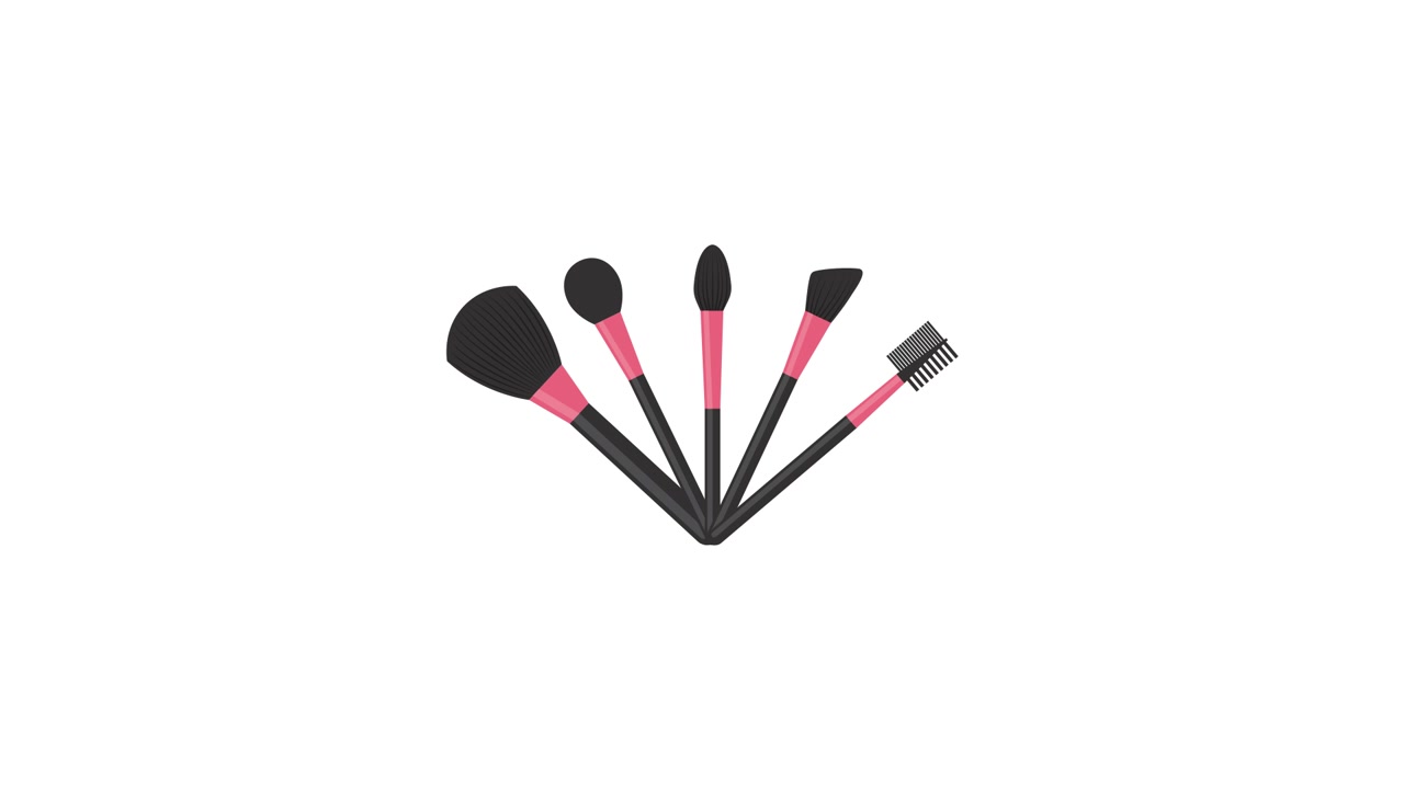 Animated Set of Five Makeup Brushes on White Background
