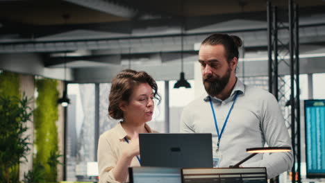 vertical video team of staff members work with high tech and performance metrics