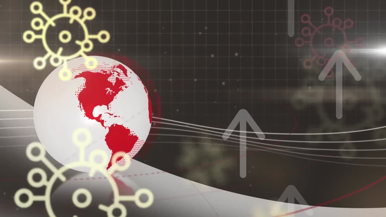 디지털 화면에서 바이러스 세포와 글로브의 애니메이션