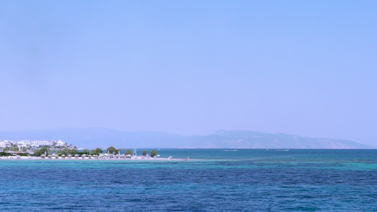 agistri 섬, argosaronikos, 그리스, 여행 페리 보트에서 보기의 포트의 넓은 보기 팬