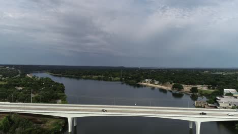 Aerial-drone-flight-over-the-lake-in-Marble-Falls-Texas