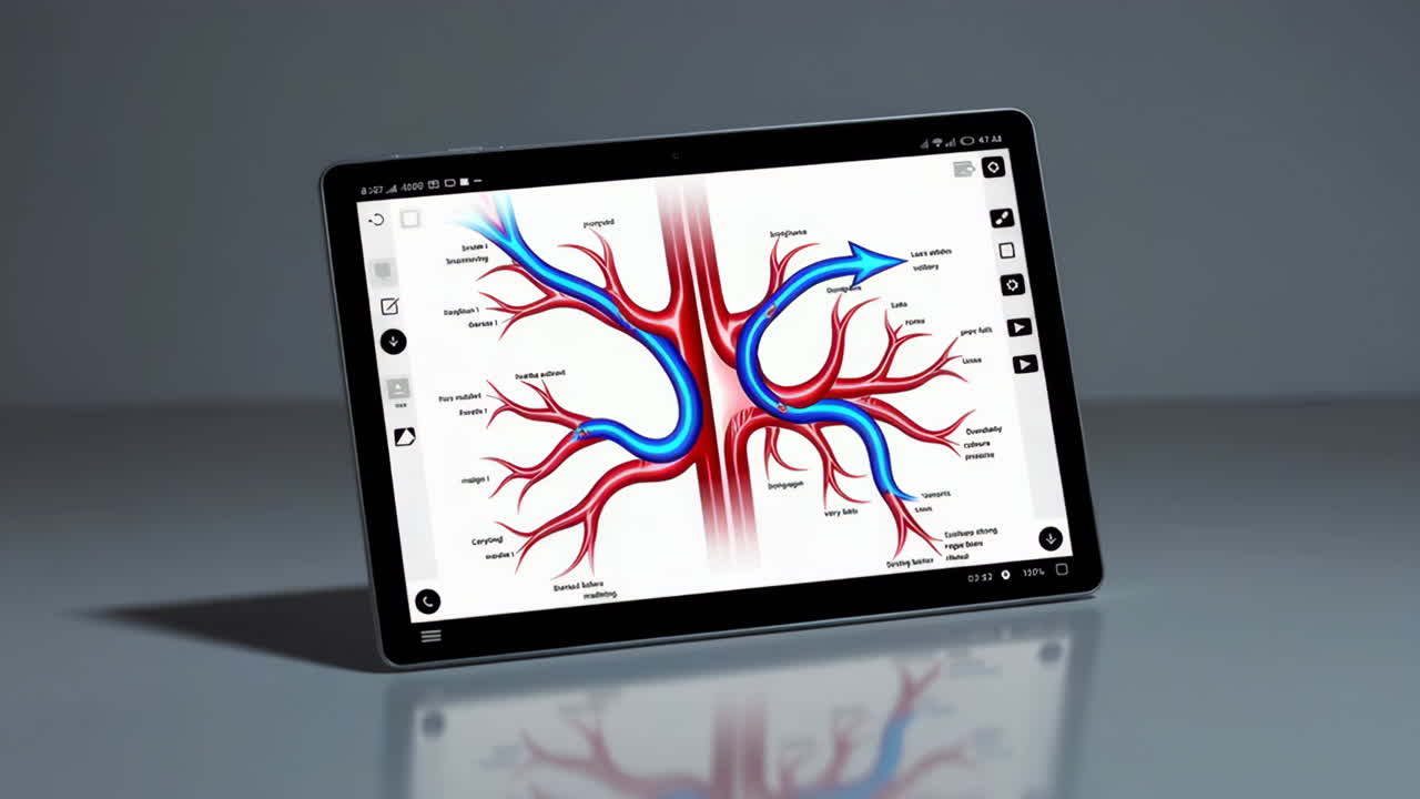 Illustrazione anatomica digitale dei vasi sanguigni su un tablet