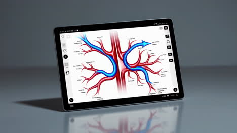 digital anatomy illustration of the blood vessels on a tablet