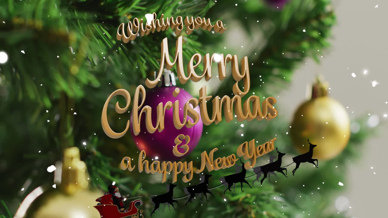 크리스마스 트리 위 에 있는 시즌 의 축하 문자 의 애니메이션