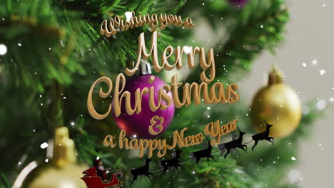 animation of season's greetings text over christmas tree