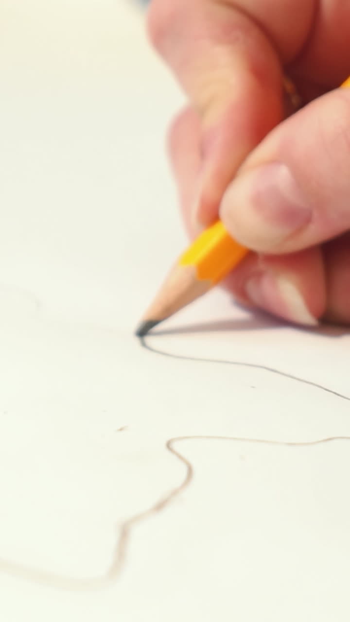 Woman is drawing with pencil sketch. Artist is working on a project. Vertical video