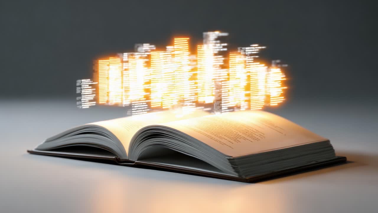 An Enchanting Book with Illuminated Texts Rising Above Its Pages, Symbolizing Knowledge and Imagination in a Creative Digital Realm