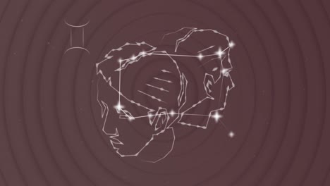 animación del signo de la estrella gemini con estrellas brillantes