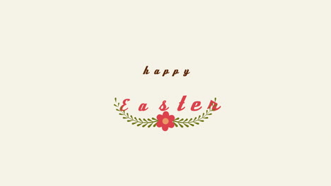 happy easter with retro spring flower and green leaves on white gradient