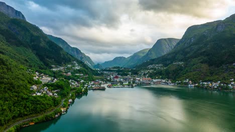 hyperlapse of odda, norway, drone view from the north