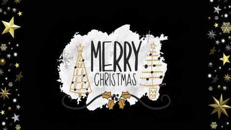 animation of christmas greetings text and decorations on black background