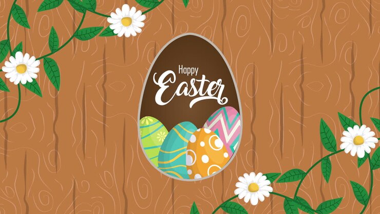 happy easter animated card with eggs painted and flowers