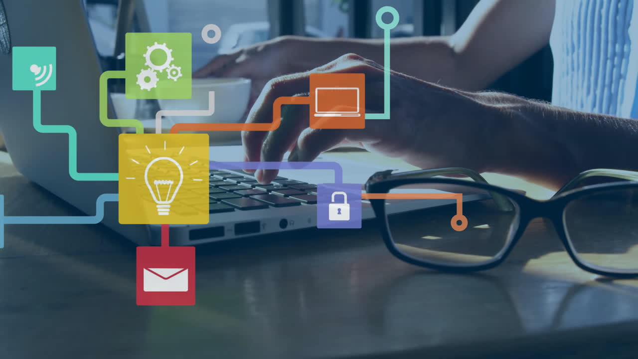 escribir en una computadora portátil, persona que trabaja con correo electrónico e ideas de animación en el espacio de trabajo