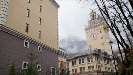 cityscape with mountain view in winter