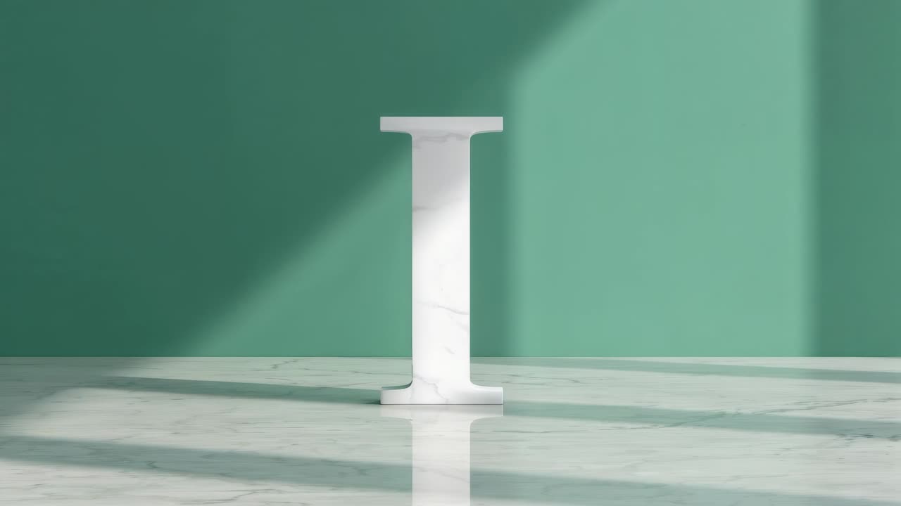 Streaming light moving marble I shadows over marble floor and green wall, showing day ending