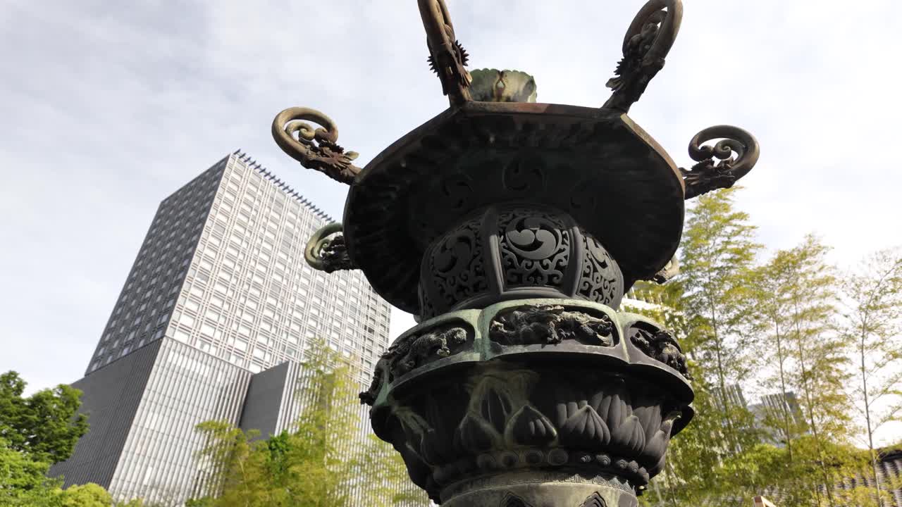 Bronze lantern monument Japanese Shinto Hie shrine Buddhist temple Tokyo Japan