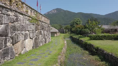 old irrigation ditch, stone wall around historic naganeupseong folk village