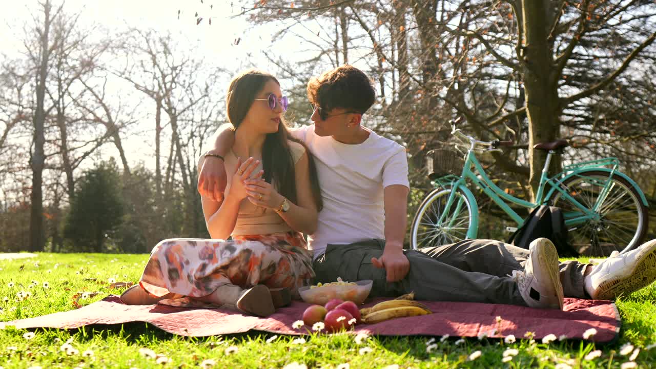 공원 에서 피크닉 을 즐기는 부부