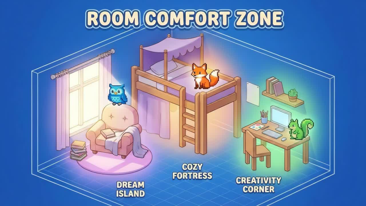โซนแห่งความสบายในห้อง: Dream Island, Cozy Fortress และ Creativity Corner