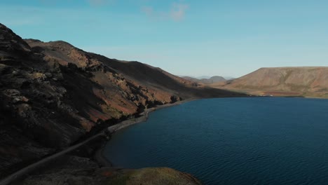 iceland lake drone footage fast moving cloud shadows in summer with blue sky