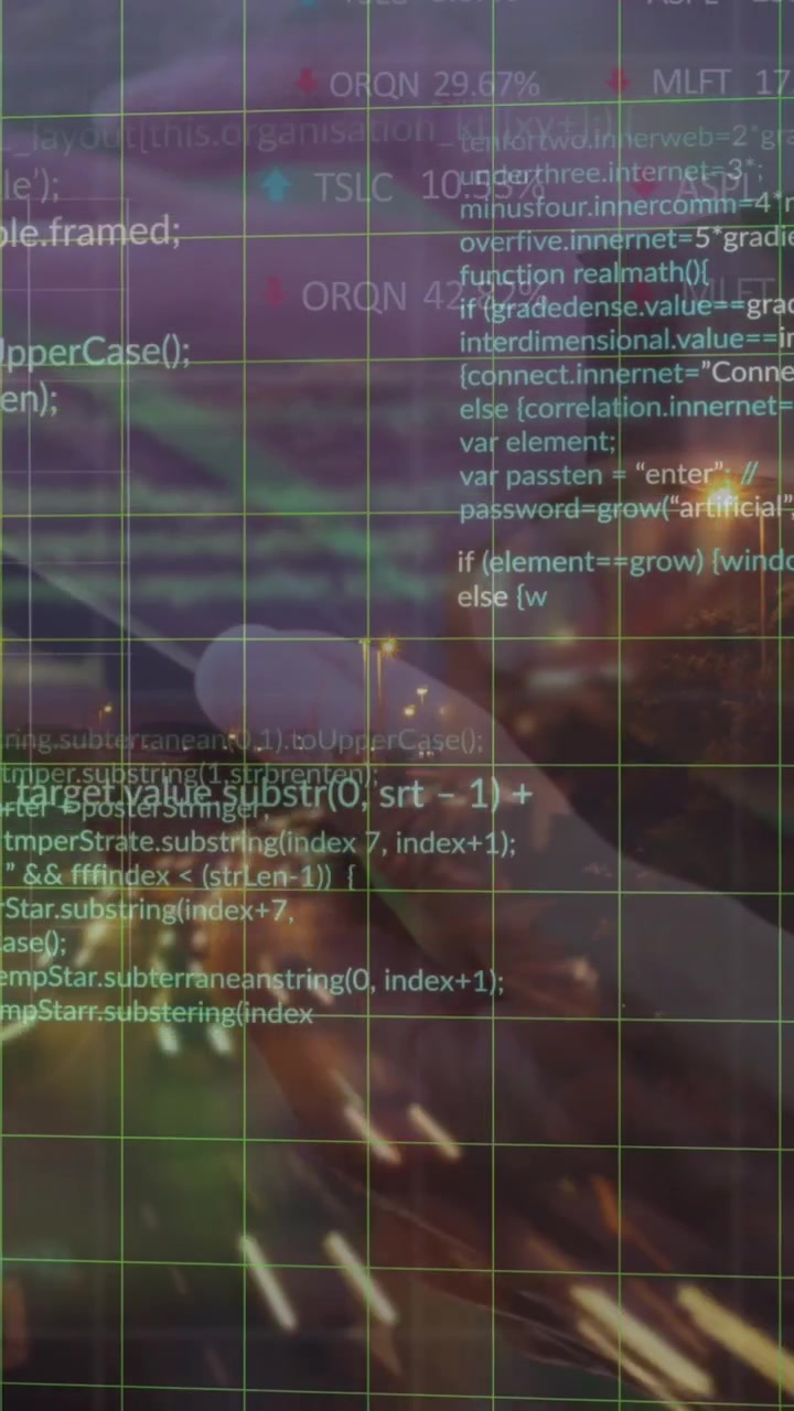 Animation of financial data processing over caucasian woman using smartphone and cityscape