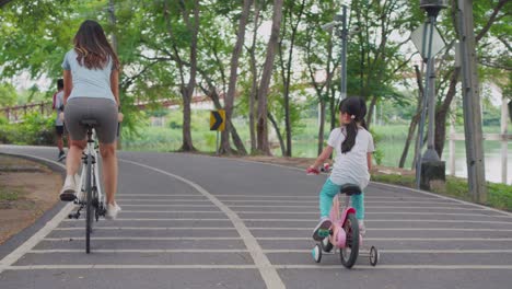 family cycling in the park