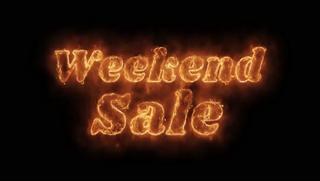 weekend sale word hot animated burning realistic fire flame and smoke seamlessly loop animation on