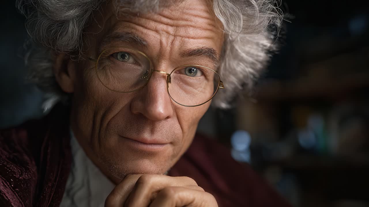 A Thoughtful Scholar Reflects: Captivating Portraits of an Elderly Intellectual in a Study, Showcasing Character and Depth Through Expressive Features and Attentive Gaze