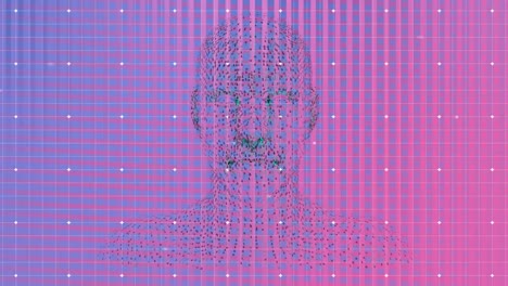 animación de humano digital y puntos en fondo azul
